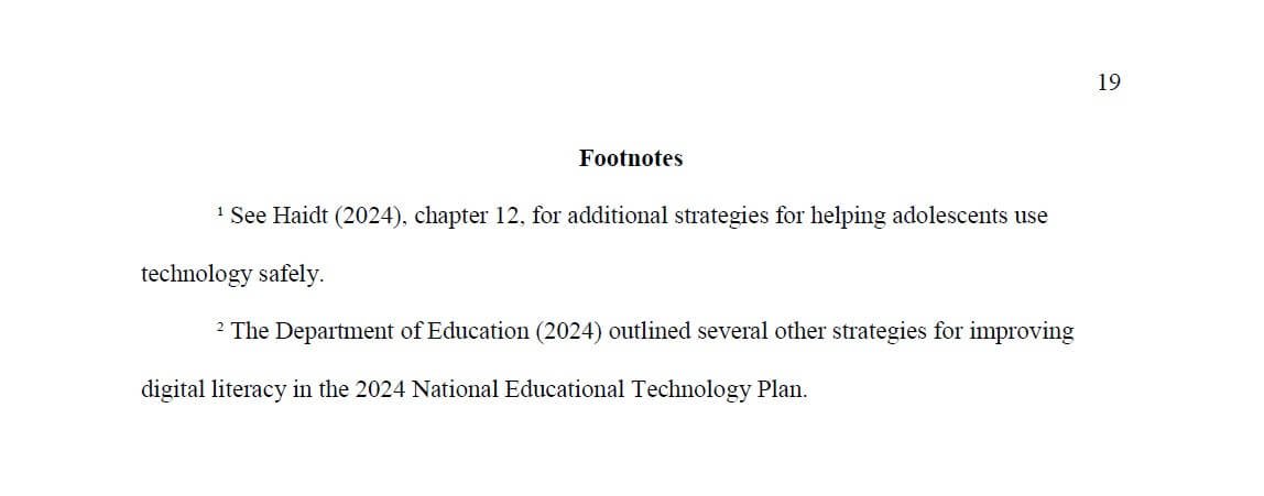 APA footnotes sample page