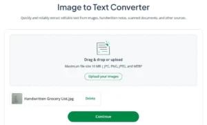 Screenshot of uploading a photo to Quillbot's image to text converter