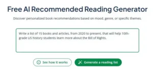 Screenshot of a prompt for Quillbot's recommended reading list generator