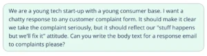 Screenshot of a prompt in the Quillbot AI response generator