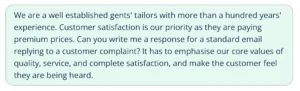 Screenshot of a prompt in the Quillbot AI response generator