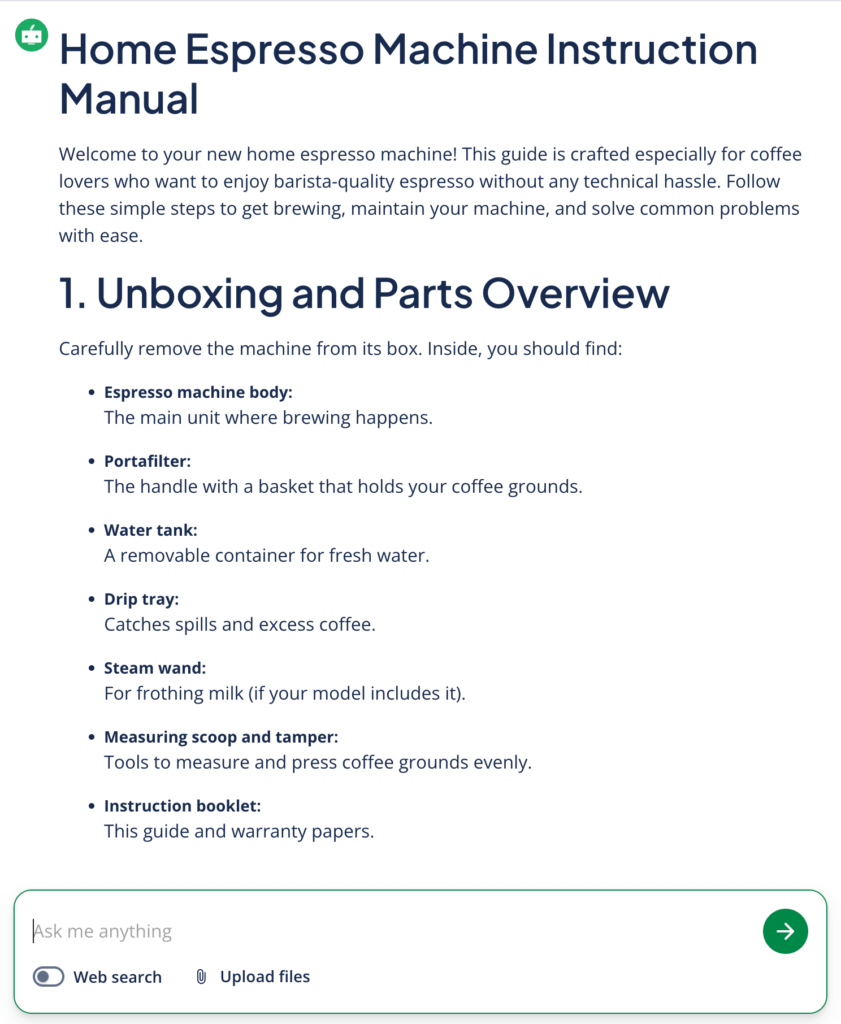 Screenshot of Quillbot's AI instruction manual generator