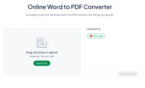 Screenshot of the QuillBot Word to PDF converter upload screen