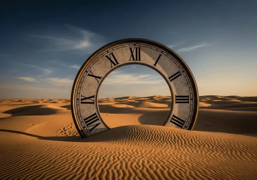 An AI-generated image of a clock with the center missing