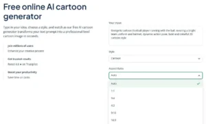 Landing page for Quillbot's AI cartoon generator, with a place to enter a prompt and choose an aspect ratio