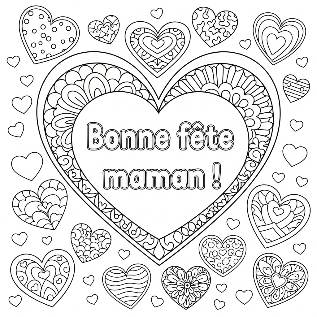 coloriage fête des mères coeurs