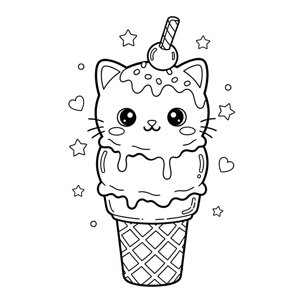 coloriage glace chat kawaii