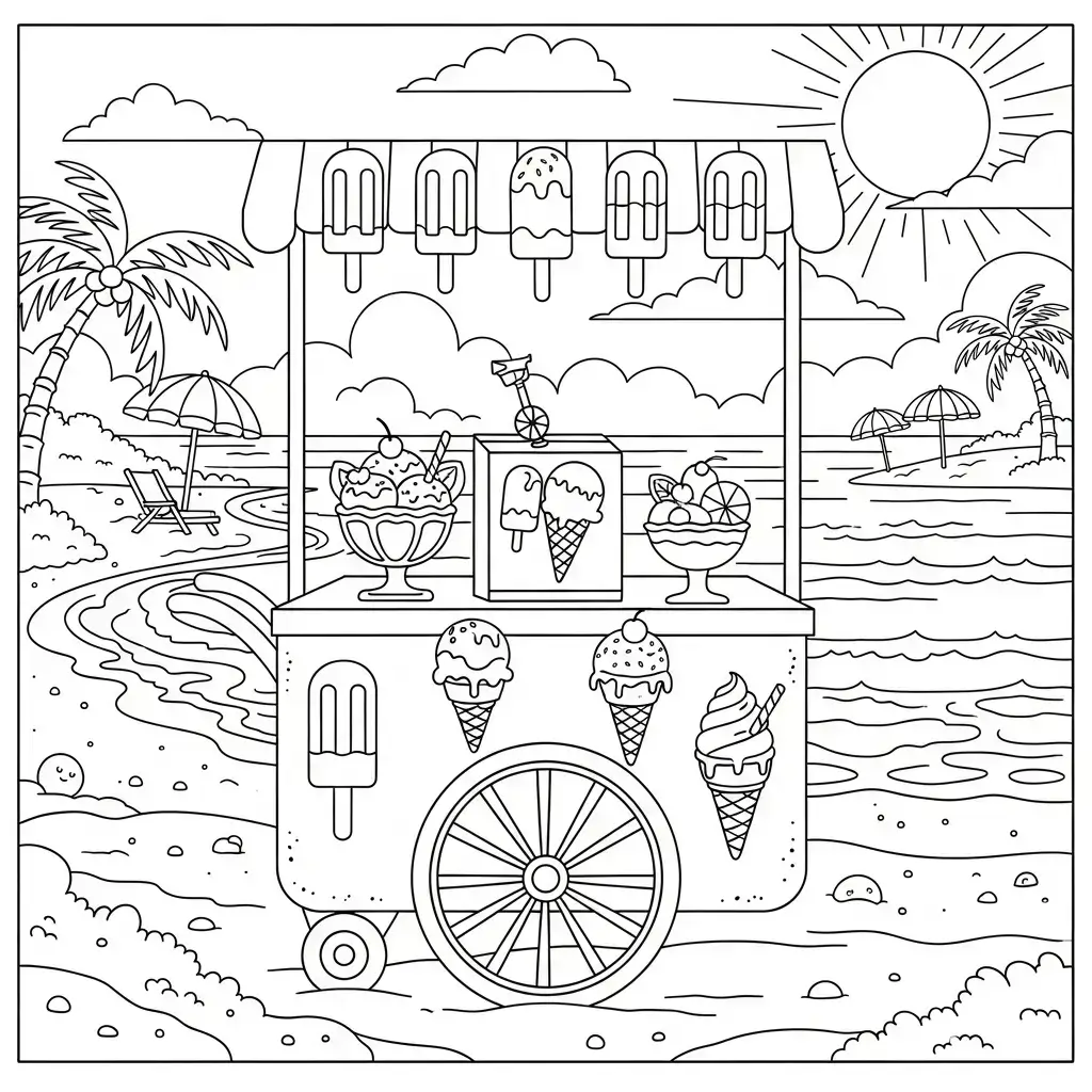 coloriage marchand de glace plage
