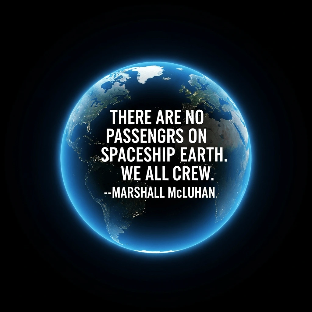 earth day quote from marshall mcluhan set against a globe illuminated in blue light