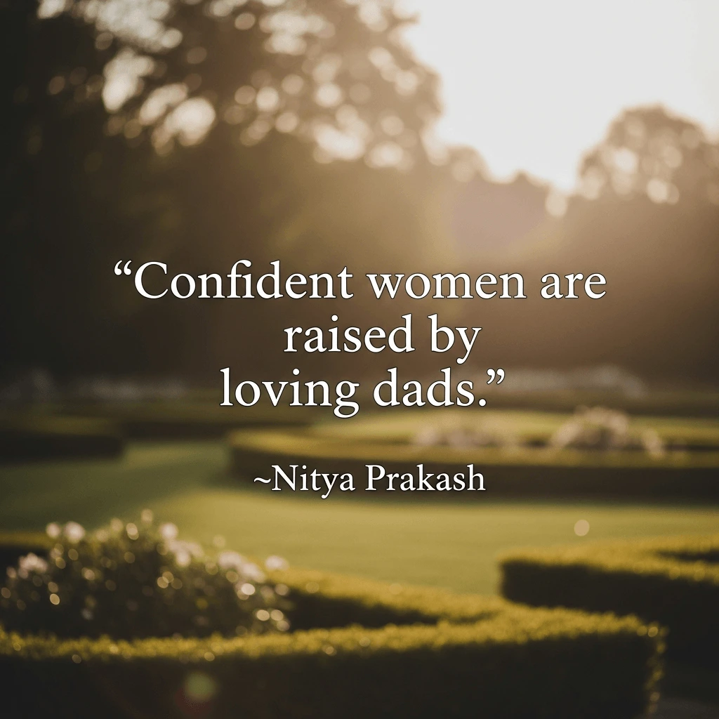 happy father's day graphic with a quote by nitya prakash with a garden in the background