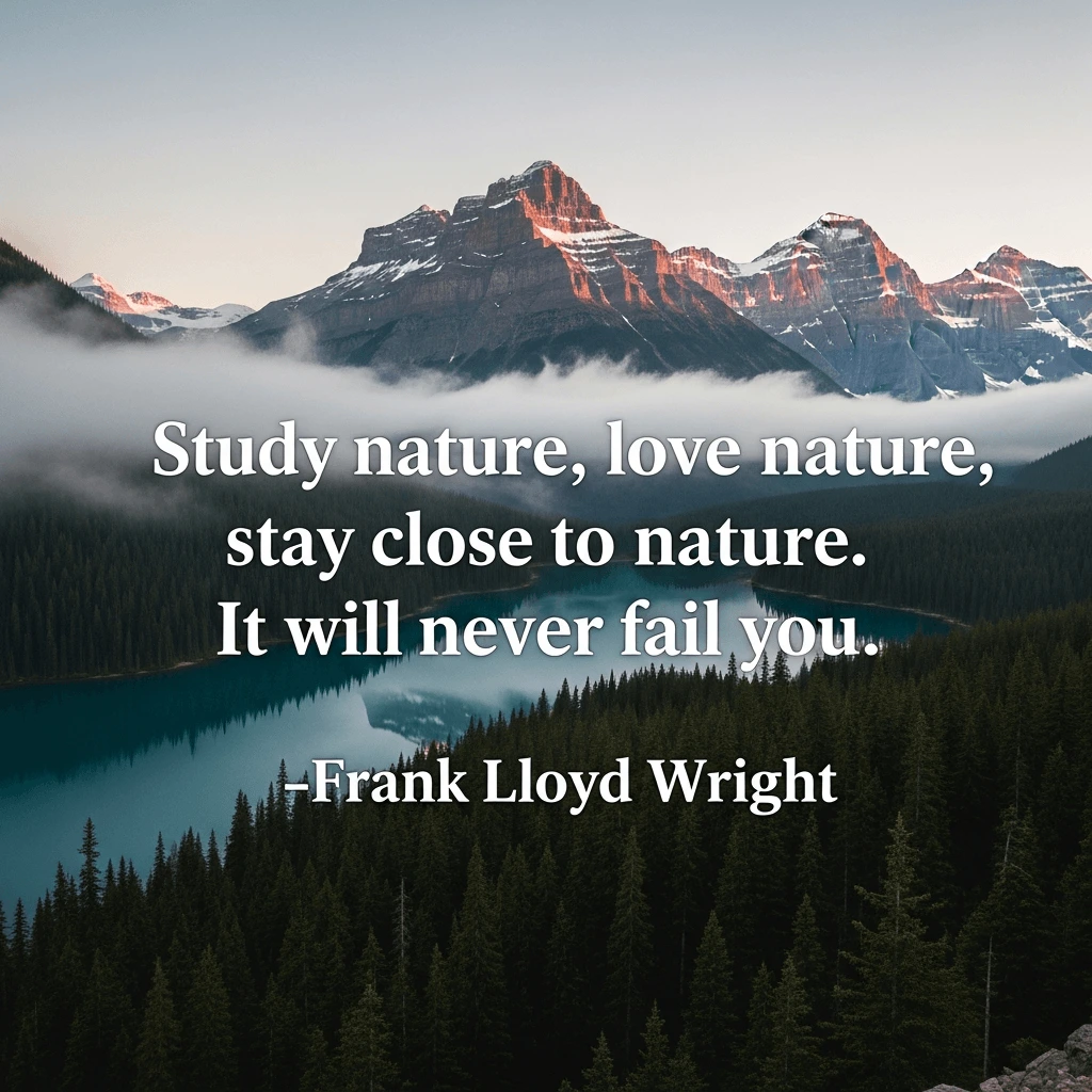 earth day quote from Frank Lloyd Wright set against an alpine mountain backdrop