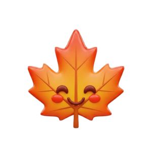 A happy maple leaf emoji created with Quillbot's Emoji Generator