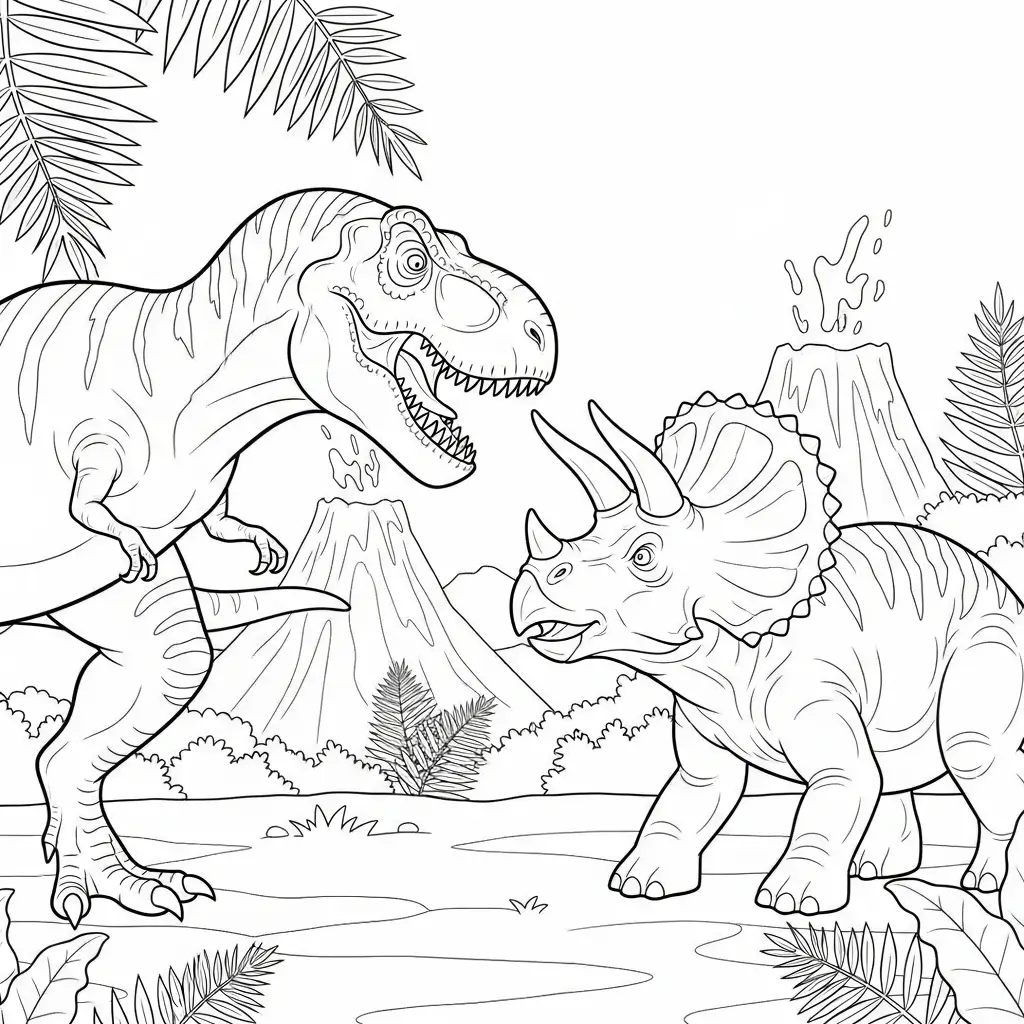 coloriage dinosaure bataille