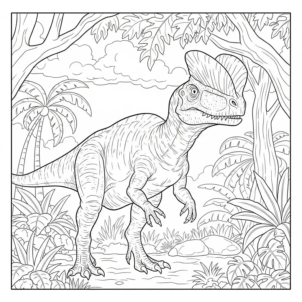coloriage dinosaure foret