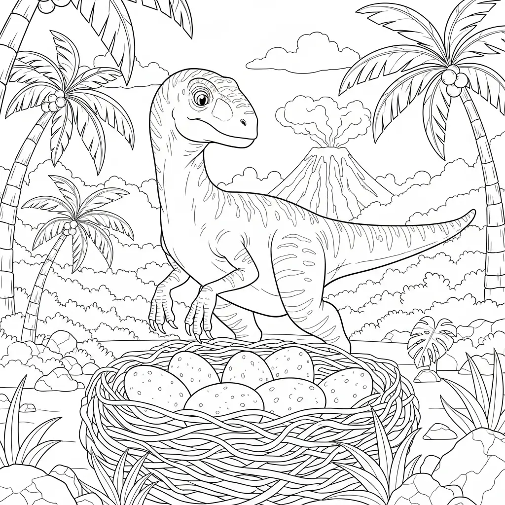 coloriage dinosaure oeufs