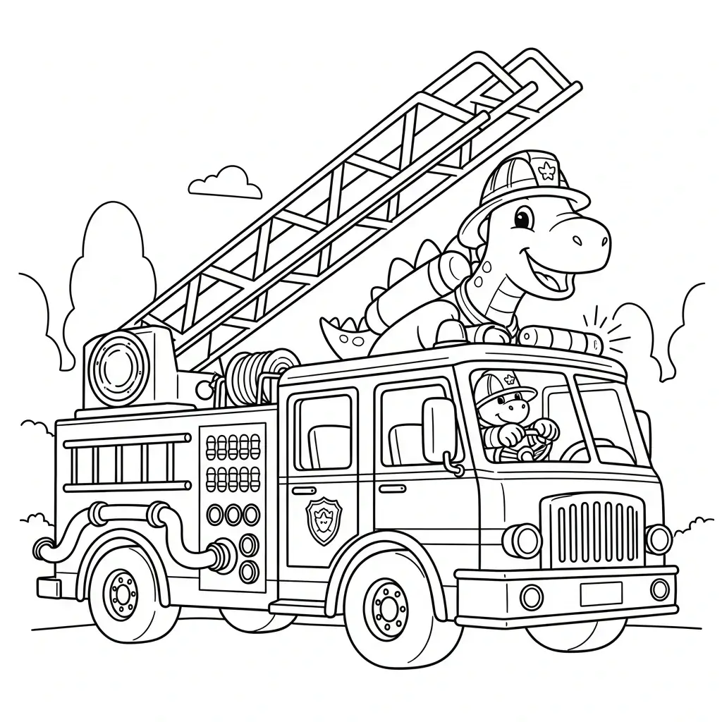coloriage dinosaure pompier