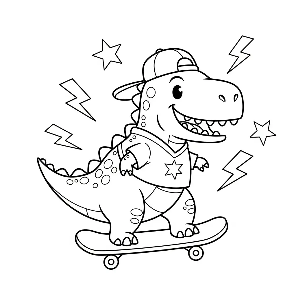 coloriage dinosaure skateboard