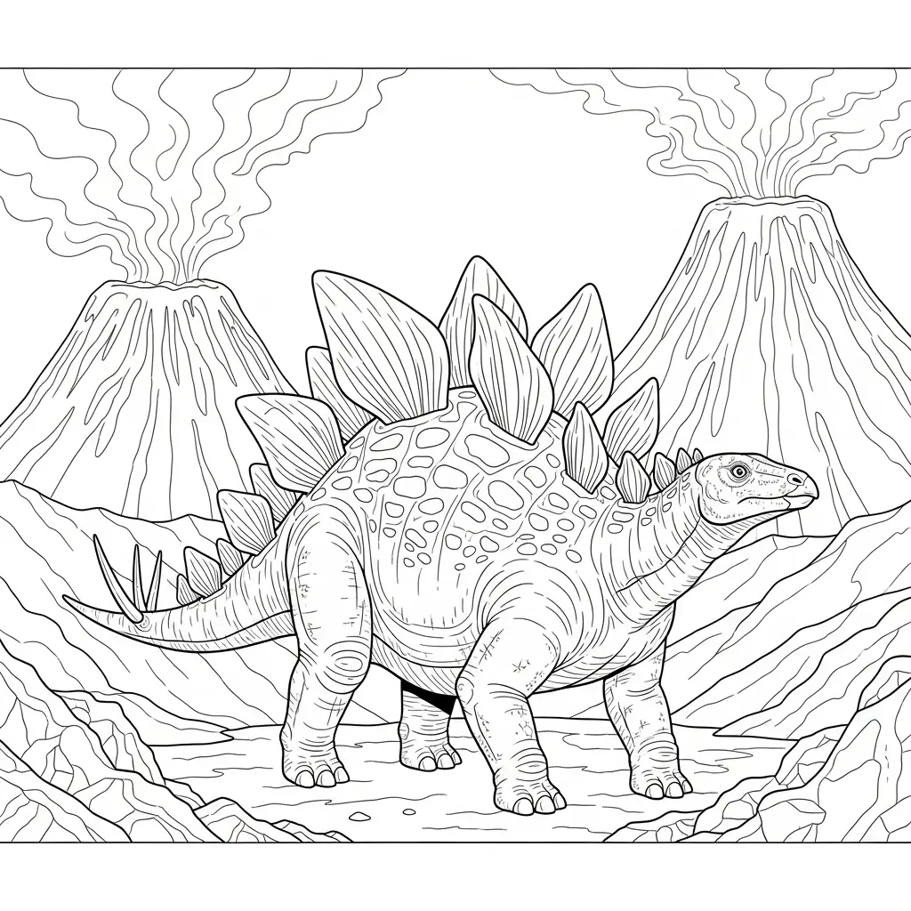 coloriage dinosaure volcans