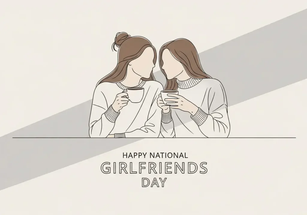 An AI-generated National Girlfriends Day showing two friends having coffee
