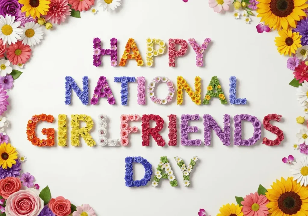 An AI-generated National Girlfriends Day showing the greeting made out of flowers