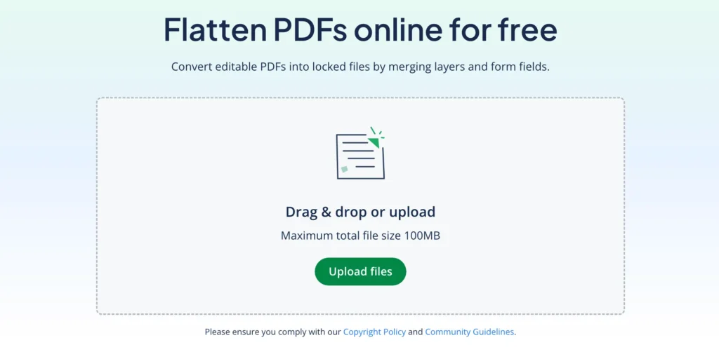 upload step for flatten pdf tool