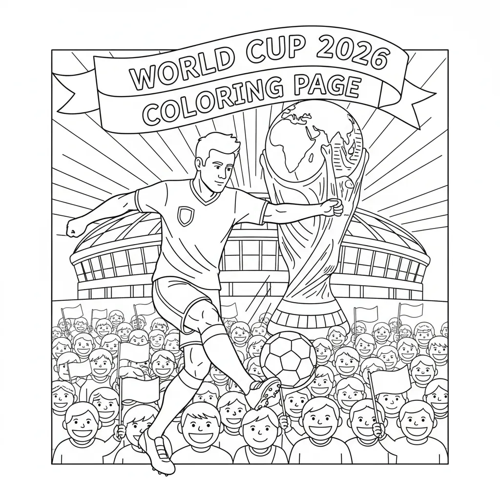 world cup themed soccer coloring page that says world cup 2026 coloring page