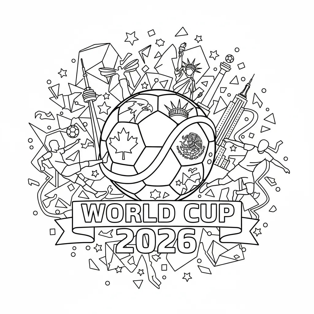 world cup themed soccer coloring page that says world cup 2026