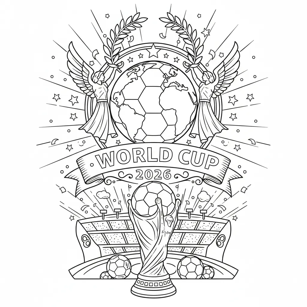 world cup themed soccer coloring page that says world cup 2026