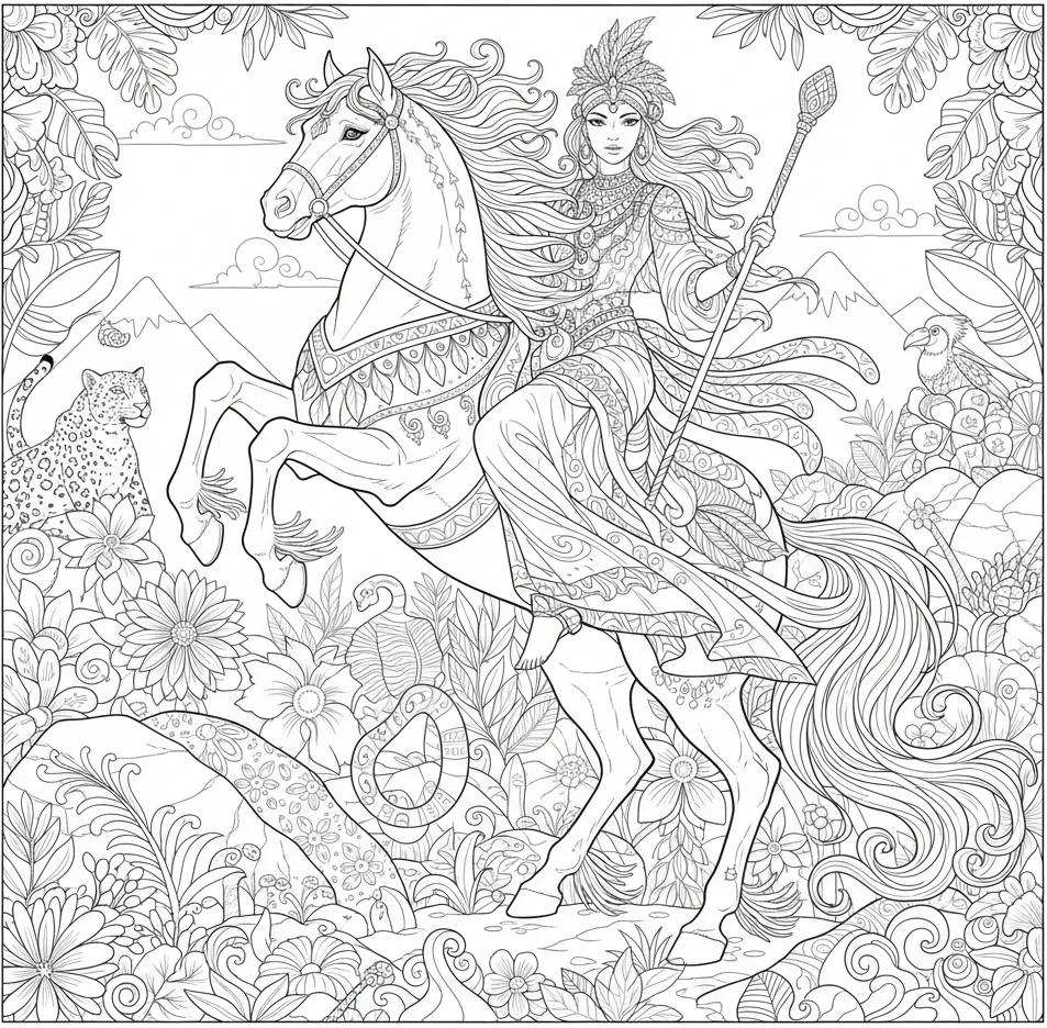coloriage cheval chevalier femme