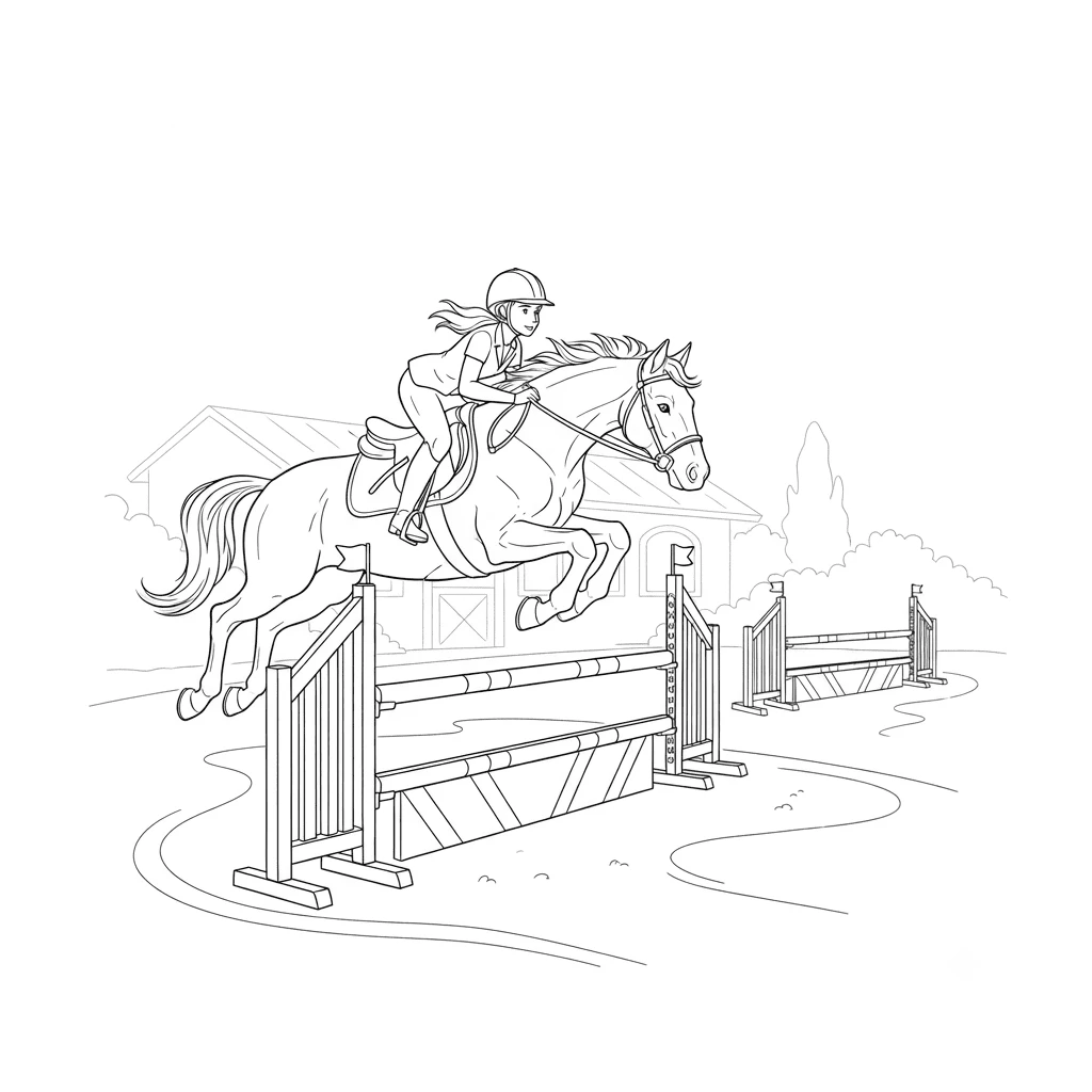 coloriage cheval concours complet