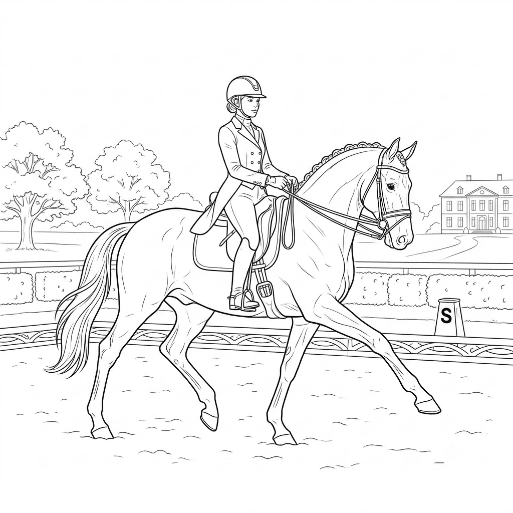 coloriage cheval dressage kuer paddock