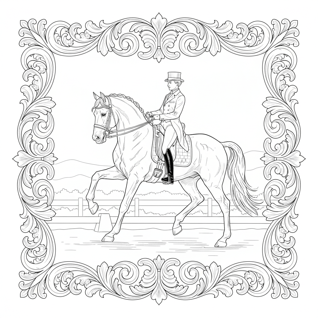 coloriage cheval dressage