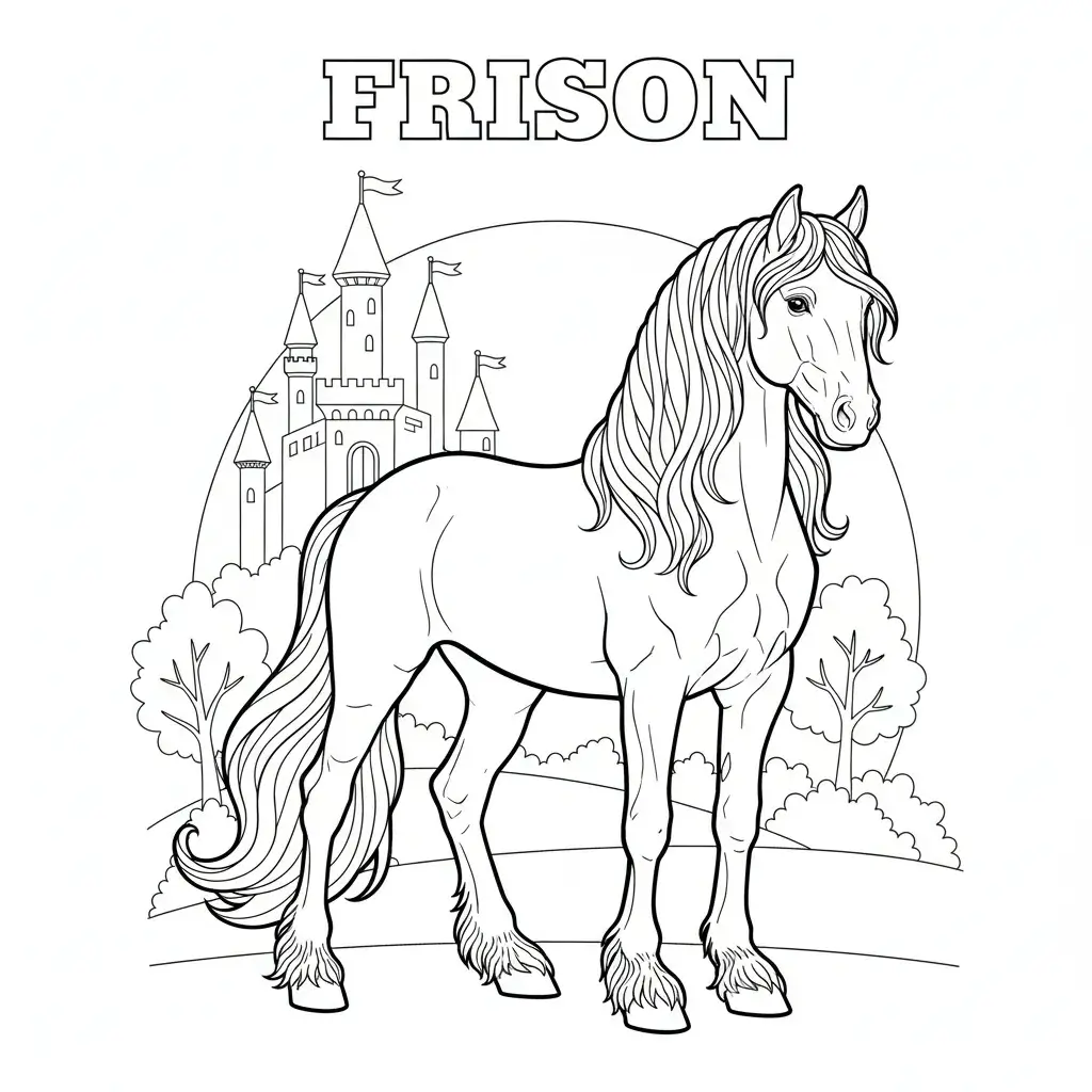 coloriage cheval frison