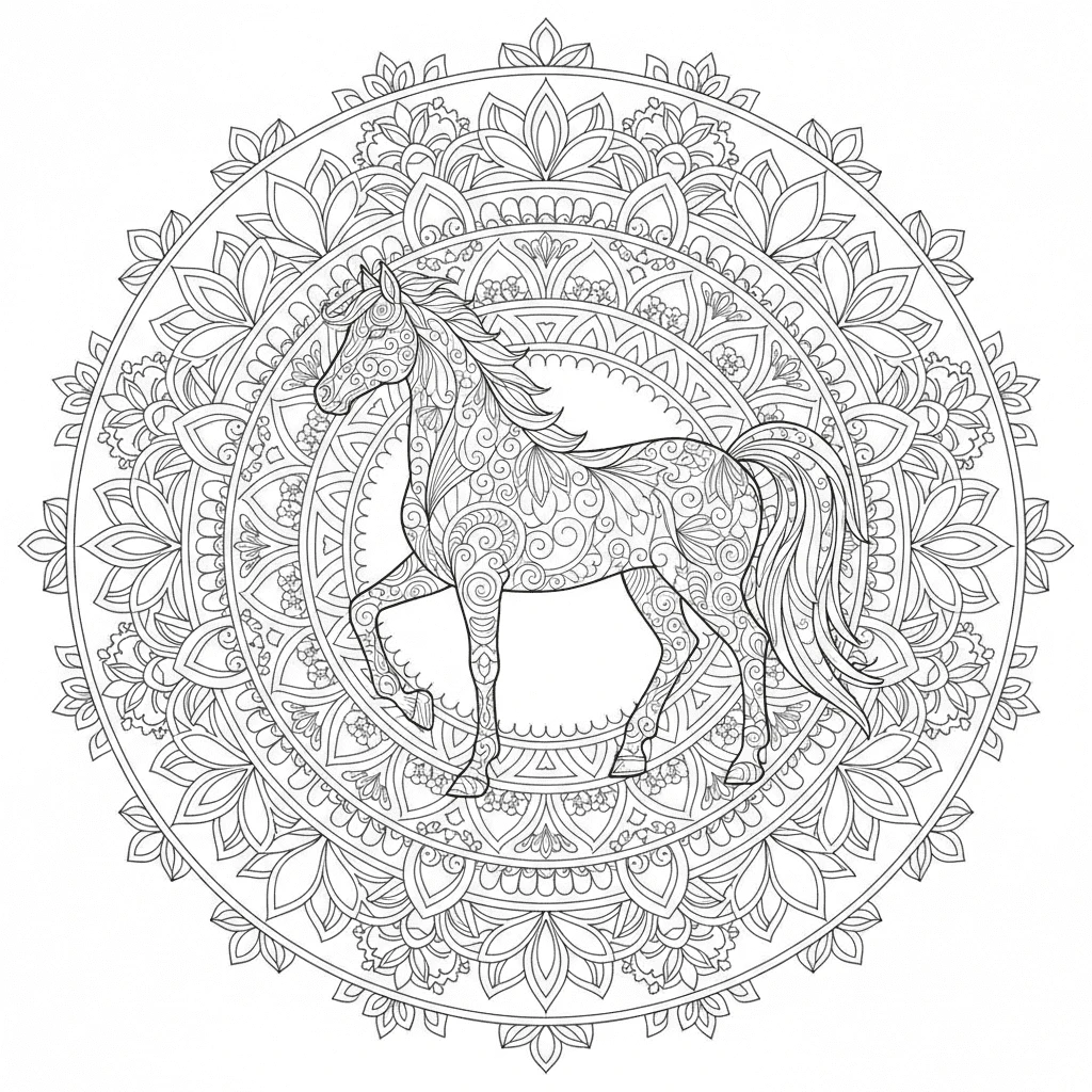 coloriage cheval mandala rond