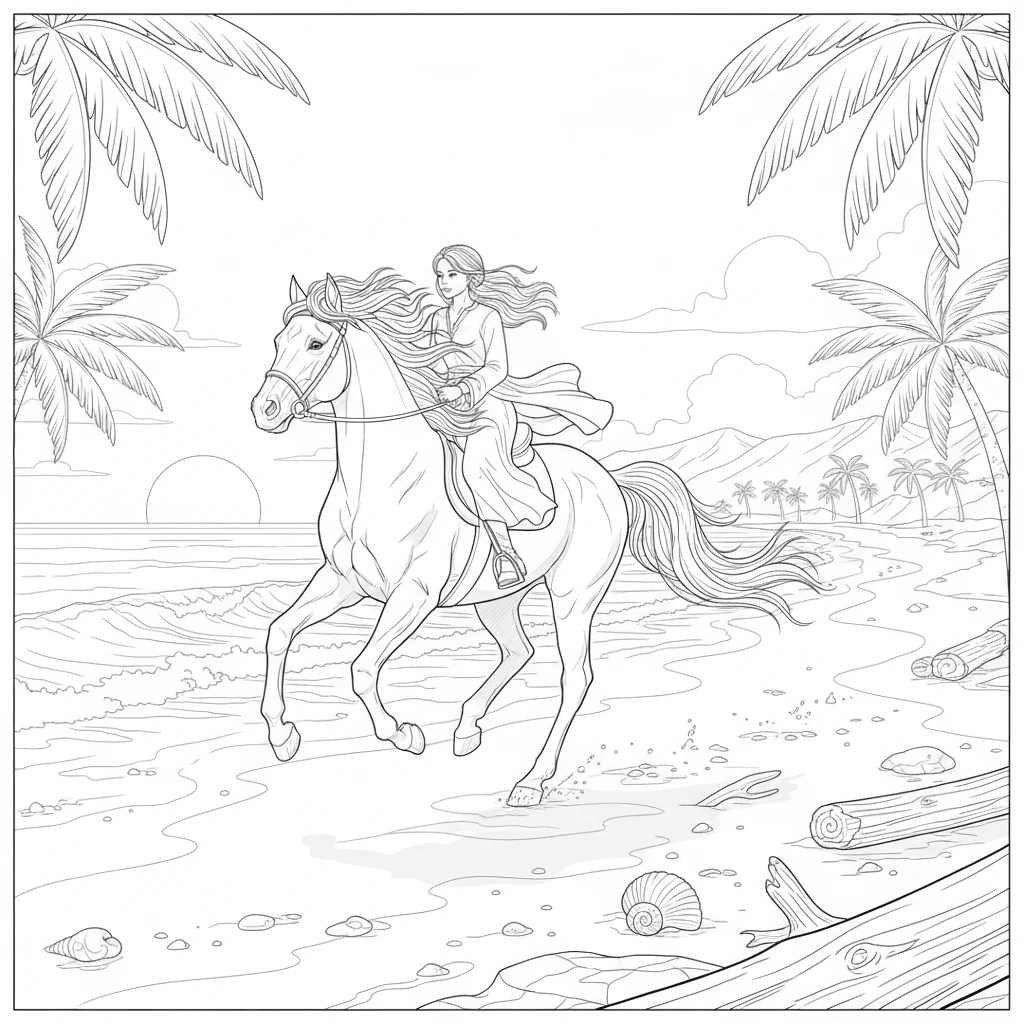 coloriage cheval plage