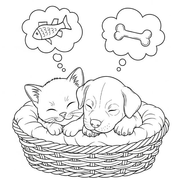 coloriage chien chat simple