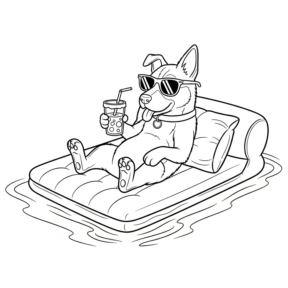 coloriage chien piscine