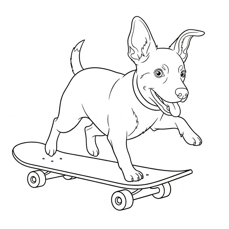 coloriage chien skateboard