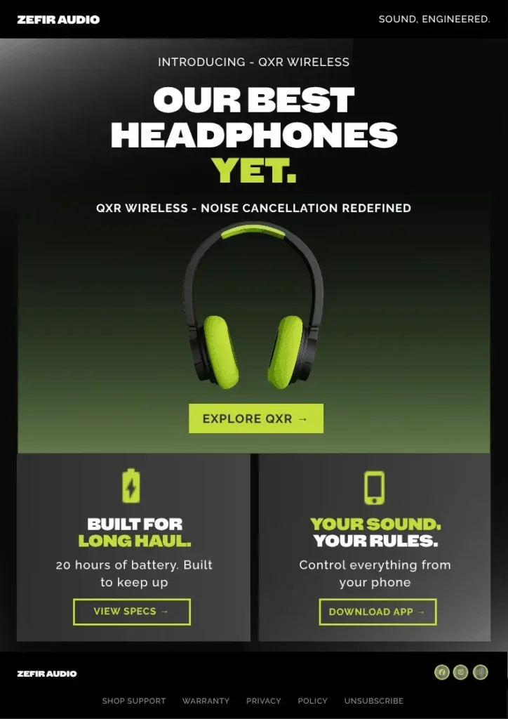 An email marketing example showing a product launch email