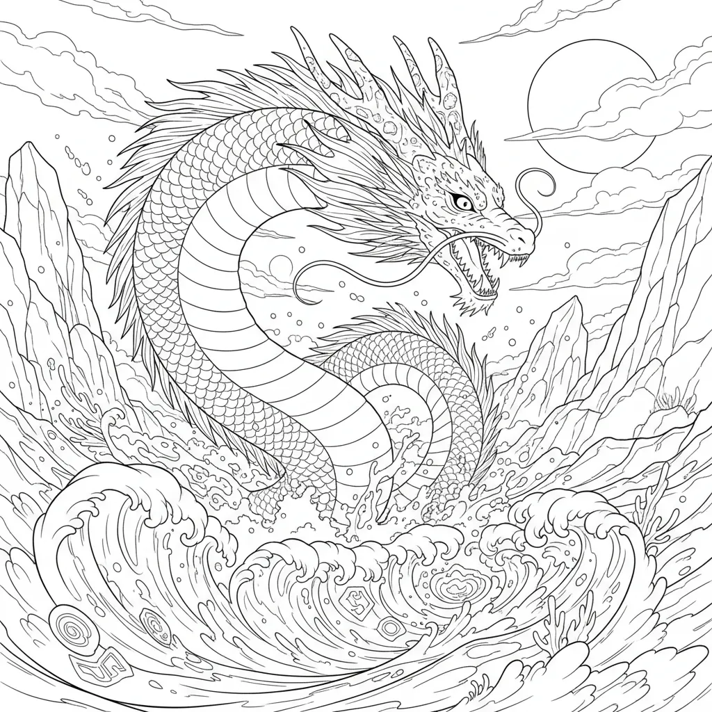 anime style coloring page of a sea dragon
