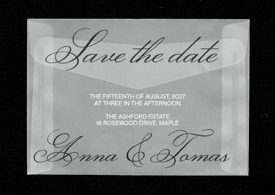 save the date card template in black and white with caligraphy