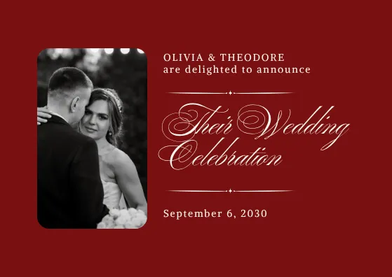 save the date card template in red with white caligraphy font