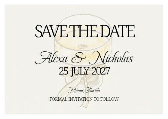 save the date card template with simple font and a drawing of a cocktail in the background