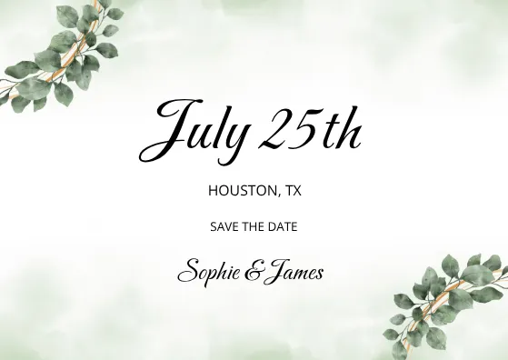 save the date card template with simple leafing details in the corners